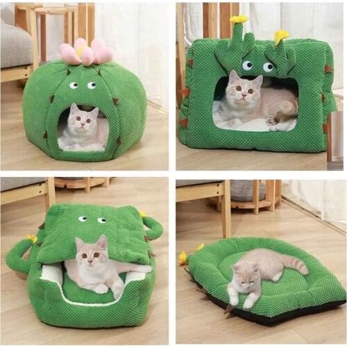 New Deep Sleep Pet Cat Bed Little Mat Basket for Cats House Enclosed Cactus Wacky Soft Sofa Bed Pets Tent Cozy Cave Beds Indoor