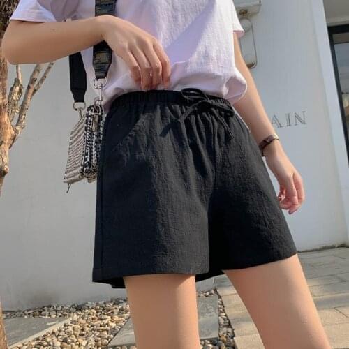 2021 New Summer Casual Cotton and Linen Women Shorts Plus Size High Waist Lace-up Fashion Women Streetwear Short Pants Y872