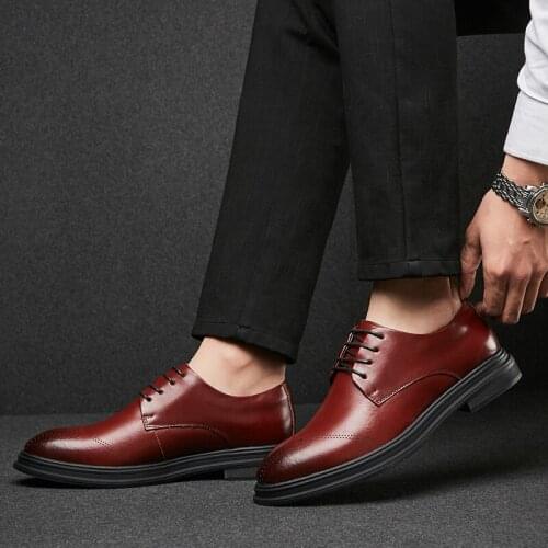 New Mens Formal Leather Coiffeur Brown Dress Lace-up Oxford Men Office Elegant Men Classic Oxford Wedding Comfortable Oxford