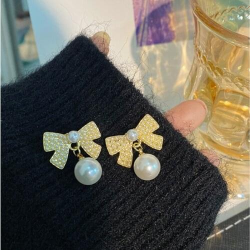 New fashion High-grade Pearl temperament imitation crystal tassel earrings For Women girl Accessories jewelry wholesale