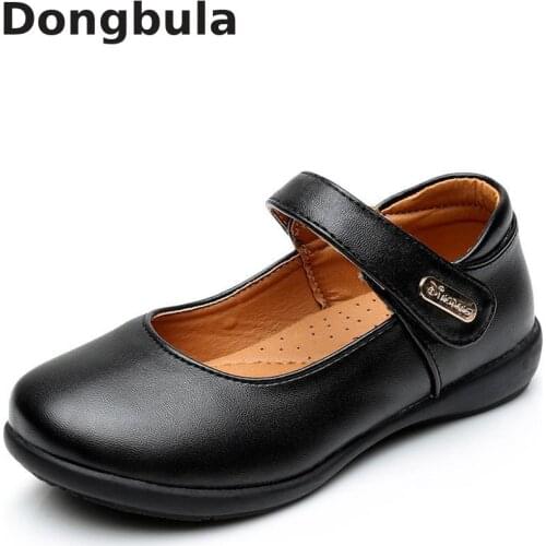 New Children Mary Jane Shoes For Girls Princess PU Leather School Shoes Black Dress Flats Flower Wedding White Kids Uniform Shoe