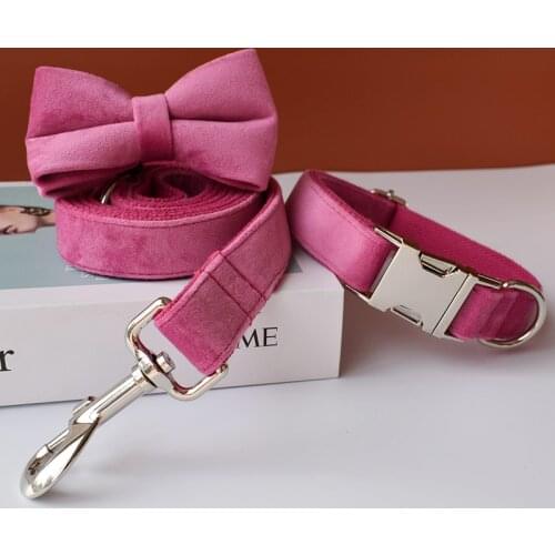 Nice chinese red flower bow dog collar leash engrave free pet necklace straps for medium big small dogs dog tag necklace