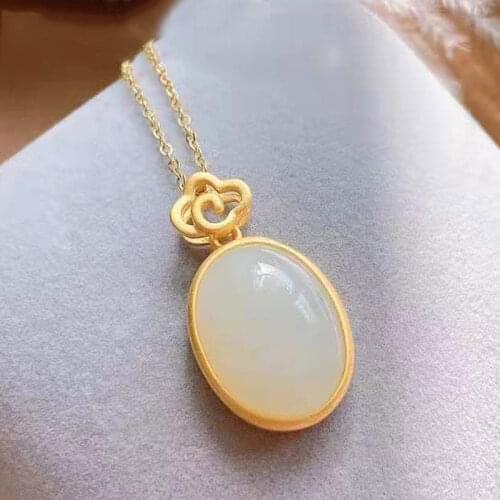 Natural Hetian Jade Egg Surface Pendant Womens a Little Retro Necklace Palace Style Simple New Chinese Style Chinese Style Jade
