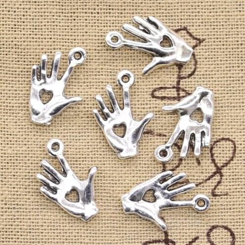 15pcs Charms Palm Hand Heart Cut 12x18mm Antique Pendant Fit Vintage Tibetan Silver Color DIY Handmade Jewelry
