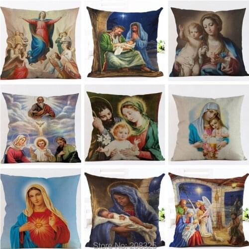 ZENGIA World Famous Oil Painting Mary Jesus The girl With The Pearl Printed Pillow Cover 45*45cm Jesus Cushion Cover Pillowcase