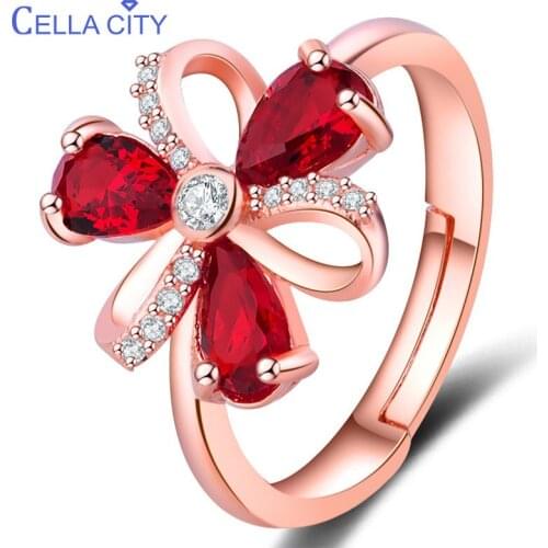 Cellacity Korean 925 Silver Ruby Ring Silver Female Jewelry Water Drop Shaped Ruby Gemstomes Women Fashion Jewelry wholesale