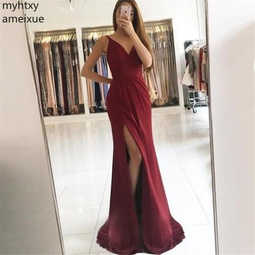 2021 New Mermaid Cheap Evening Dress High Split Sweetheart Spaghetti Strap Elastic Satin Long Plus Size For Women Robe De Soiree