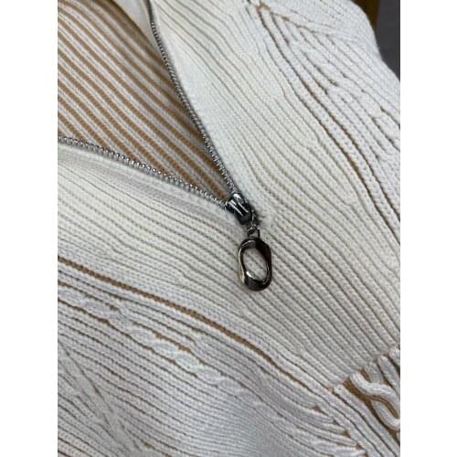 2021 Early Autumn New Womens Fashion Knit Robe Stand Collar Vertical Stripes Zipper Short-Sleeve Ladies Loose Mini Dress