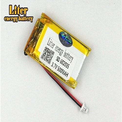 1.0MM 2pin connector 3.7V 602035 500mah Rechargeable lipo battery e-books GPS PDA polymer lithium battery MP3 MP4 MP5 small toys