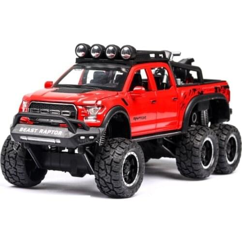 1: 28 simulation Ford F150 Raptor off-road alloy car model childrens sound and light toy car birthday gift red car