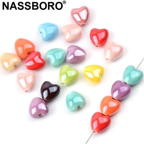 10x10mm Heart Shape Ceramic Beads DIY 2mm Hole Handmade Spacer Porcelain Beads For Jewelry Making