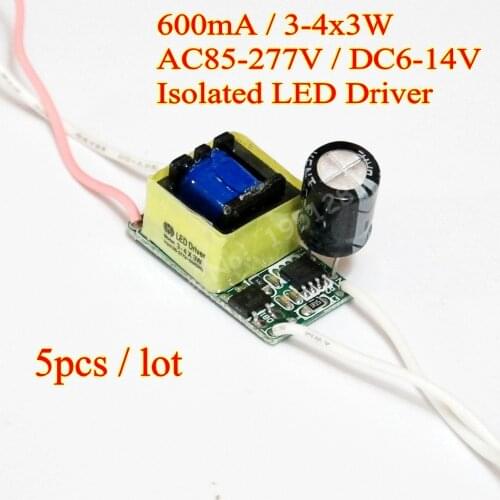 5pcs/lot Isolated 600mA 3-4x3W DC 6V - 14V Led Driver 3x3W 4x3W Power Supply AC 110V 220V for LED lights