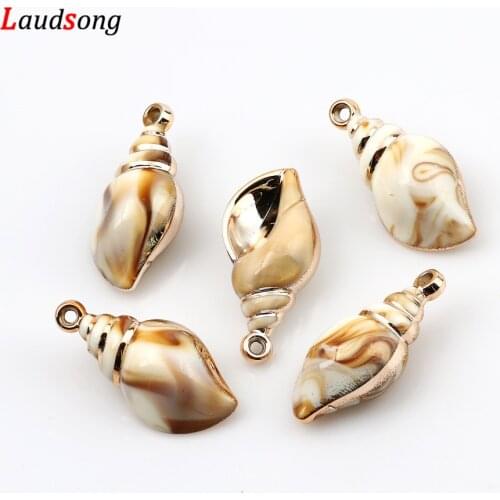 5Pcs Gold Color Acrylic Enamel Conch Shell Charms For Jewelry Making Bracelet Necklace Pendant DIY Earring Findings