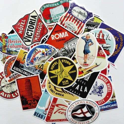 55pcs mixed 2021 Style Travel Hotel Sticker Laptop Tablet Trolley Luggage Suitcase Skateboard Personalized Retro Stickers