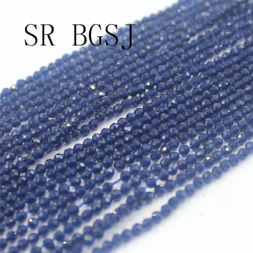 Free Shipping 2mm Faceted Blue Jades Gems Stone Spacer Bail Seed Small Round Beads Strand 15"