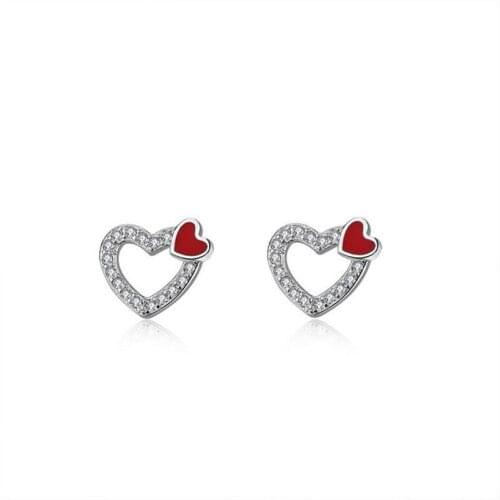 Shiny Zircon Heart Stud Earrings For Women Accessories Trendy 925 Sterling Earring Girls Jewelry Princess Valentines Day Bijou