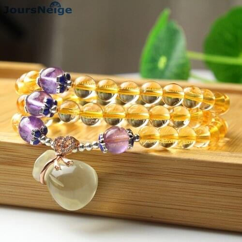 JoursNeige Yellow Natural Crystal Bracelets 6mm Beads Lucky Money Bag Pendant Bracelet for Women Bracelet Multilayer Jewelry