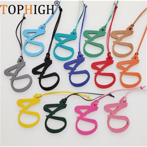 Factory Produce Luxury Genuine Natural Leather Character Alphabet Arabic Letter Keychain Backpack Pendant Ladies Women Bag Charm