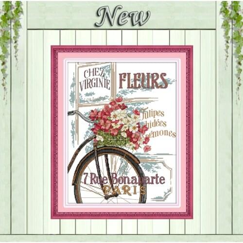 Flowers and bicycle flower painting counted printed on canvas DMC 14CT 11CT chinese Cross Stitch Needlework Sets Embroidery kits