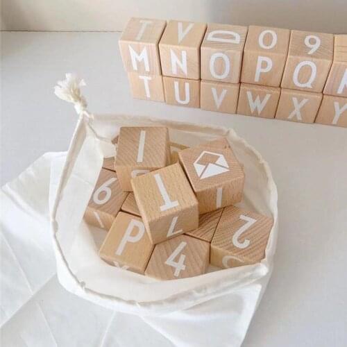 26pcs Wood Alphabet Blocks Stacking Montessori Educational Wooden Toys Preschool Kid Learning Letter Wood Cube Toys for Children