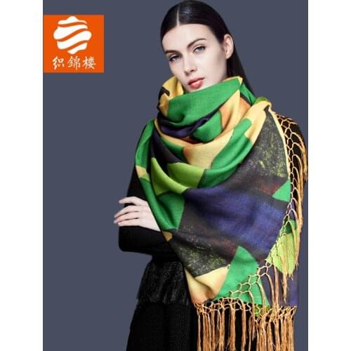 Zhijinlou spring and autumn wool and mulberry silk blended double-sided old mans scarf and ladys warm shawl