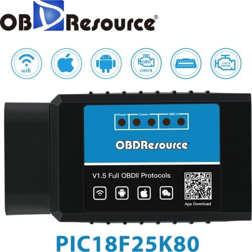 ELM327 WiFi PIC18F25K80 12V OBD2 Automotive Engine Fault Code Reader Scan Tool for Android iPhone V1.5 ELM 327 iOS