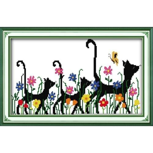 Joy Sunday Mother&sons Travel Together Cartoon Pattern Cross Stitch Set DMC Counted Cross Stitch Print on Canvas Kit Home Decor