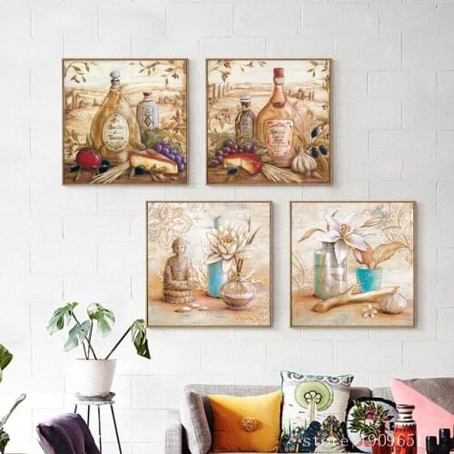 No frame pastoral still life flowers bottle canvas printings oil painting printed on cotton home wall art decoration pictures