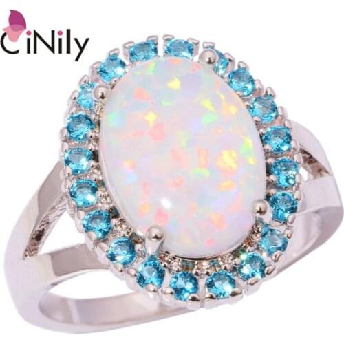 CiNily Created White Fire Opal Blue Zircon Silver Plated Rings Wholesale Hot Sell for Women Jewelry Ring Size 7 8 9 10 OJ8592