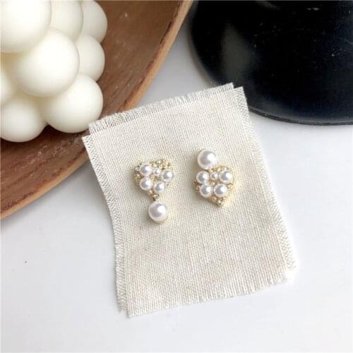 Fashion Simulated-pearls Small Love Korean Earrings Girls Sweet Hearts Cute Earrings
