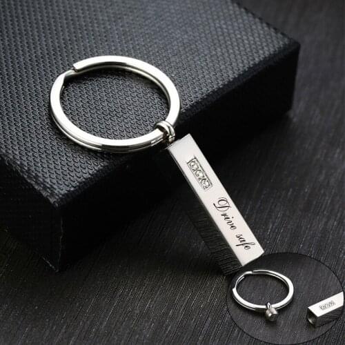 Mens Custom Write Text Square Car Key Chains Never Fade Stainless Steel Drive Safe Take Care Gifts Jewelry for Him