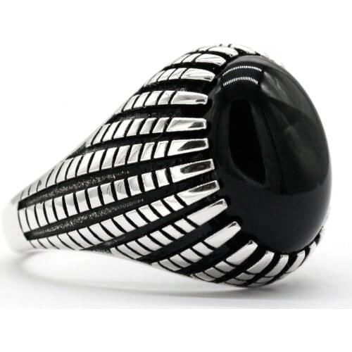 Black Natural Agate Stone 925 Sterling Silver Ring For Men Vintage Ring for Party/Wedding Exquisite Design Handmade Jewelry Gift