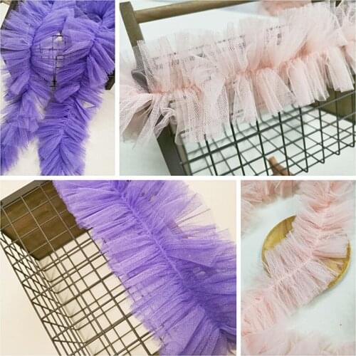 2Yards Lolita Dress Ruffled Collar Cuff Skirt Decoration Pink Purple Fluffy Mesh Lace Pleated Tutu Lace Wedding Decoration