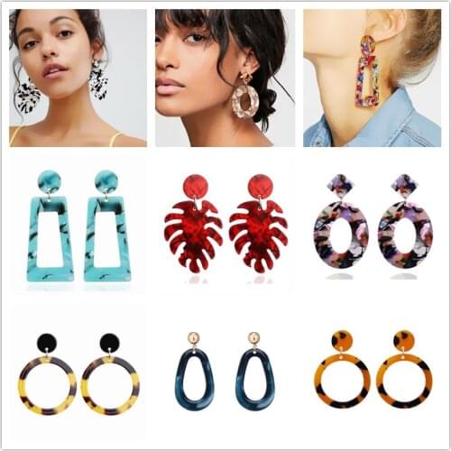 Bohemian Fashion Leopard Print Multi-Color Acrylic Acetic Acid Drop Earrings for Women Statement Geometric Pendant Earring