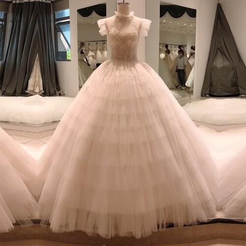 SL8085 beads wedding dress 2020 princesae backless elegant corset sequin lace gowns vintage pretty ruffle high neck royal gothic