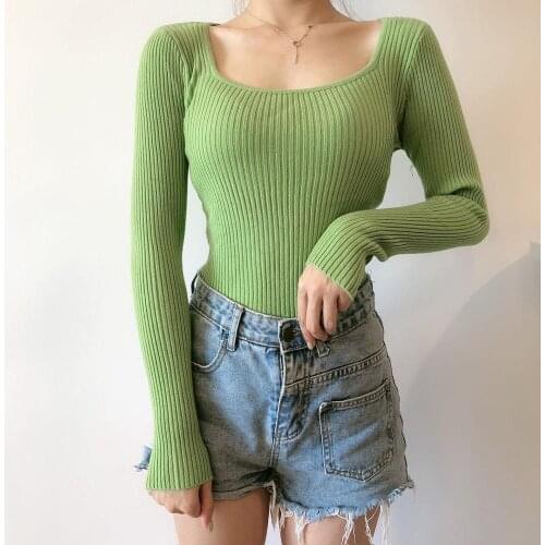 Sweater pullovers women long sleeve basic knit top 2021 casual autumn winter slim female casual basic ribbed sweates