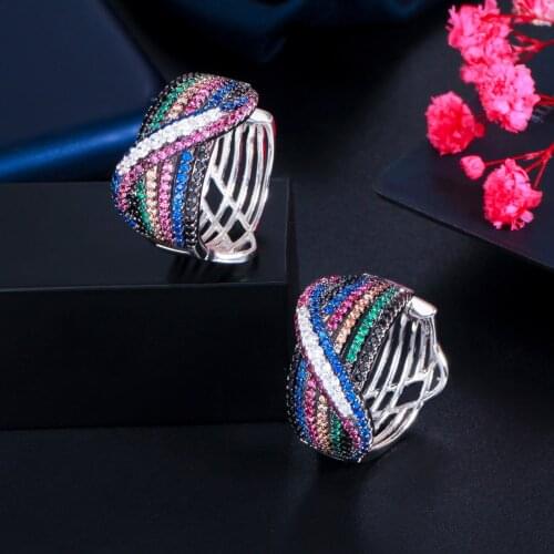 ThreeGraces Aesthetic Multicolor Cubic Zirconia Crystal Big Wide Circle Round Hoop Earrings for Women Costume Jewelry ER584