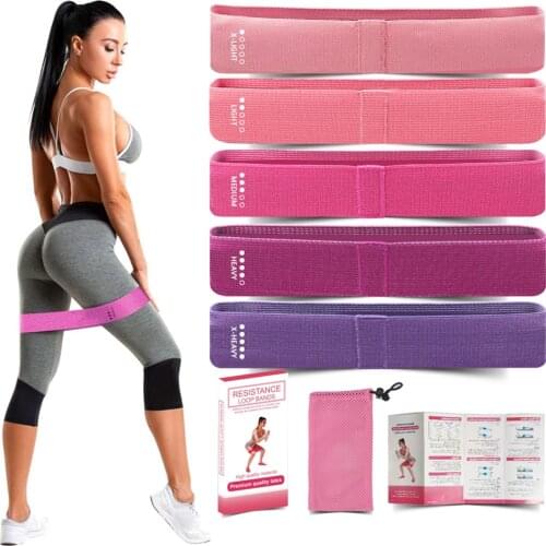 5 Resistance Levels Exercise Resistance Fabric Loop Bands Set Non-Slip Workout Hip Training Band Fitness Equipment for Home Gym