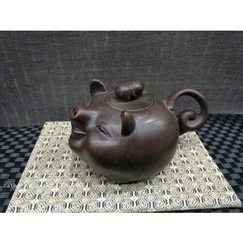 Unique Old Chinese YiXing Handcraft puyple Clay Teapot, piggy, with mark, Free shipping