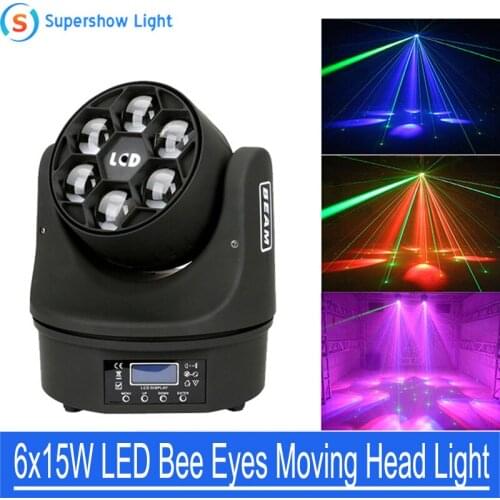 Factory Price Night Club Bee Eye 6x15w RGBW 4in1 LED Sharpy Beam Moving Head Stage Light