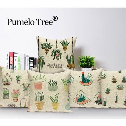 Cactus Pillow Cover Leaves Decorative Cushion Case Plant Linen Pillow Cases Print Cushion Covers for Living Room Funda Cojin