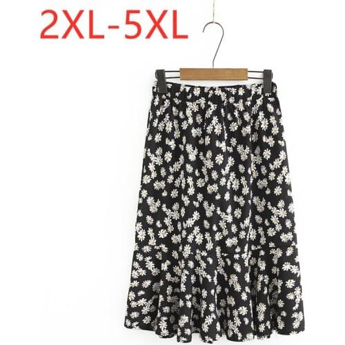 New 2021 Ladies Summer Plus Size Midi Skirt For Women Large Loose Cotton Floral Print Flower Pleated Skirts 2XL 3XL 4XL 5XL