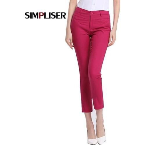 Ankle Length Women Office Lady Work Pants Ice Cool Summer Trousers Black White Khaki Rose Femme Pantalon Female Leggings Capris