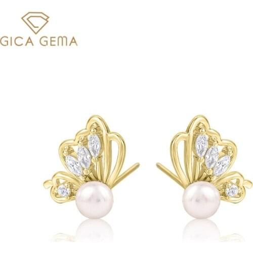 GICA GEMA Classic 925 Sterling Silver Butterfly Freshwater Pearl Earrings for women Fine Jewelry
