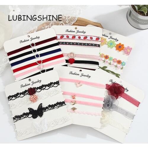 Korean Velvet Lace Fabric Choker Necklace for Women Flower Daisy Butterfly Jewelry Hollow Circle Star Pendant Choker