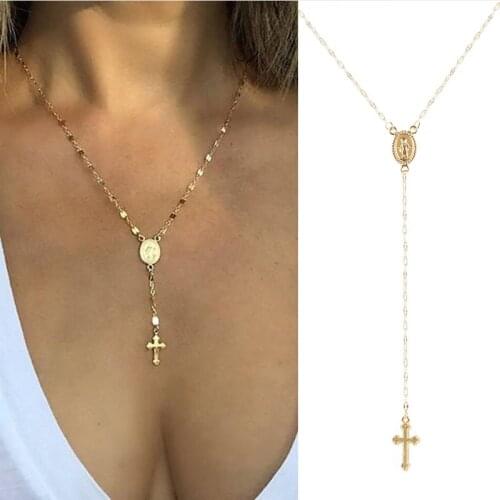 Vintage Cross Pendant Necklace Fashion Virgin Charm Chain 2020 Ladies Women Jewelry Madonna of the Cross European Metal Collares