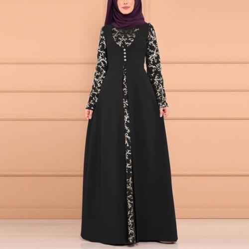 Women Muslim Dress Vintage Kaftan Arab Jilbab Abaya Islamic Lace Stitching Maxi Dress Hooded Long Dresses Retro Autumn Dresses