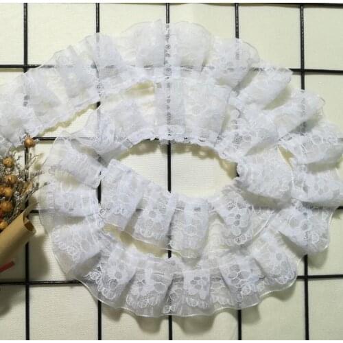 1Yard 91cm Pleated Embroidery Lace Fabric Ribbon White Black Lace Trim 4cm Sewing Guipure Craft Supplies Pink Laces Material K17