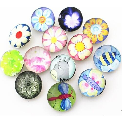 10pcs/lot flower Snap Button pretty Glass round chrysanthemum Snap Buttons Fit bangle 18mm DIY Snap Bracelet Jewelry