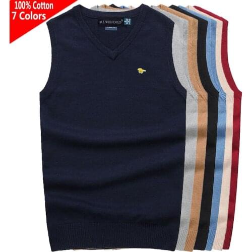 100% Cotton High Quality Spring Autumn V-Neck Pullovers Mens Knitted Sweaters Vest Casual Sleeveless Vest Fashion Slim Male Tops